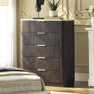 Sunvega Contemporary Dark Walnut Finish Chest with Artificial Marble Top and Metal Side Glides