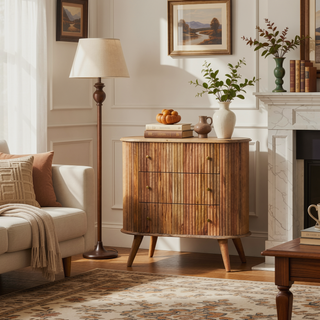 Sunvega Solid Mango Wood Nordic Chest with 3 Drawers and Brass Knobs
