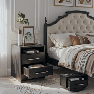Sunvega Stylish Multifunctional 2-Drawer 1-Shelf Rectangle Nightstand for Bedside Storage