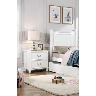 Sunvega White Transitional 2-Drawer Nightstand with Chrome Hanging Pulls
