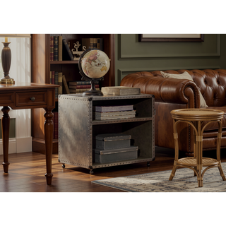 Sunvega Industrial Aluminum Nightstand with USB Power Dock and Nailhead Trim