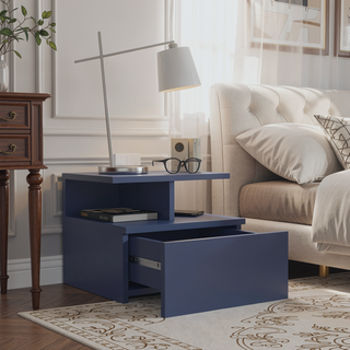 Sunvega Blue Floating Nightstand With Drawer And Shelves For Storage And Decor