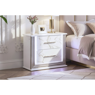 Sunvega Desire Nightstand with Marble-Inspired Drawer Fronts and Integrated LED Side Lighting
