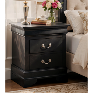 Sunvega Elegant Black Nightstand With Two Drawers And Durable Solid Frame