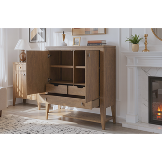 Sunvega Toffee Wood Cabinet with Soft-Close Hinges and Drawers