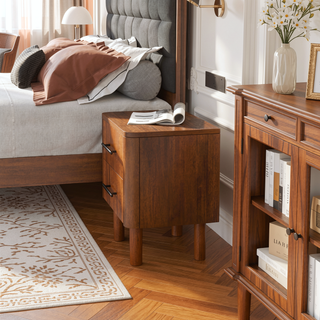 Sunvega Logan Mid Century Modern Walnut Nightstand With 2 Spacious Drawers