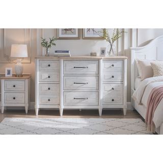 Sunvega Cement and Sand Mindi Veneer Teen Dresser with Seven Drawers