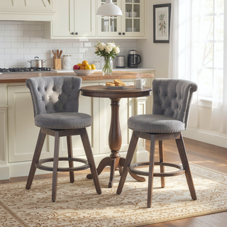 Sunvega 360° Swivel Bar Stools Set of 2 with Back and Hand - Tufted Button Trimmed Edges