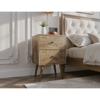 Sunvega Modern White and Brown Nightstand with 2 Drawers for Bedroom