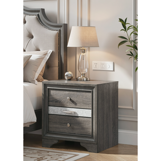 Sunvega White Acacia Wood Nightstand with Metal Drawer Pulls and Dovetail Joints
