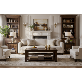 Sunvega Ivory and Mocha Acacia Wood Dining Table with Four Drawers