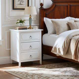 Sunvega Fully Assembled 3-Drawer Nightstand with Polished Nickel Hardware