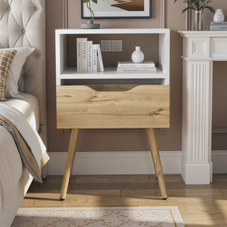 Sunvega 25 Inch High White Light Oak Nightstand with Superior Top and Four Legs