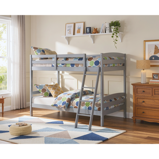 Sunvega Gray Transitional Solid Wood Bunk Bed with Angled Ladder and Slat Design