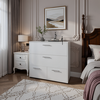 Sunvega Modern White Dresser with 4 Spacious Drawers for Bedroom