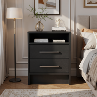 Sunvega Modern Nightstand with Two Spacious Drawers and Metal Handles for Bedroom