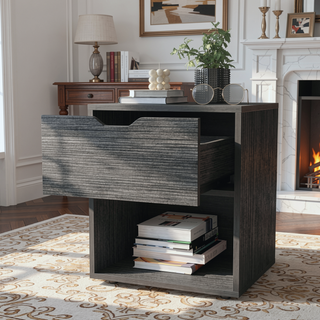 Sunvega Modern Nightstand with Spacious Drawer and Open Shelf for Bedroom