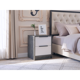Sunvega Light Gray Nightstand with Two Drawers and Metal Handles for Bedroom