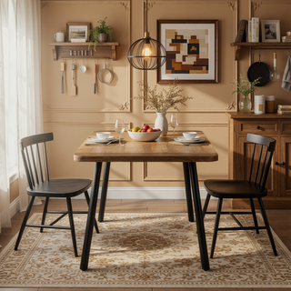 Sunvega Natural Mango and Black Rectangular Dining Table with Tapered Iron Legs