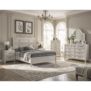Sunvega Contemporary Geometric Design Two Drawer Nightstand with Off-White Finish