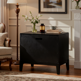Sunvega Mason Black Contemporary Wood Nightstand with Two Fluted Drawers