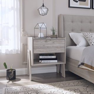 Sunvega Light Gray Nightstand with Drawer and Open Shelf for Bedroom or Living Room