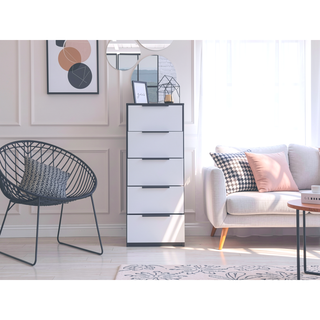 Sunvega White Pine Modern 5 Drawer Vertical Dresser for Narrow Spaces