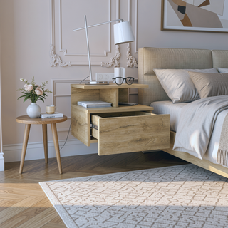 Sunvega Floating Nightstand with Large Drawer and Multiple Shelves for Storage or Decor