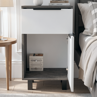 Sunvega Smokey Oak Nightstand with One Drawer and Cabinet Storage