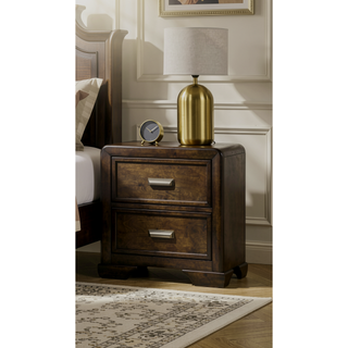 Sunvega Contemporary Dark Brown Wood Nightstand with Two Storage Drawers
