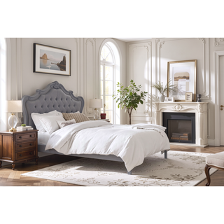 Sunvega Gray Traditional Nightstand with 2 Dovetail Drawers and Satin Nickel Handles