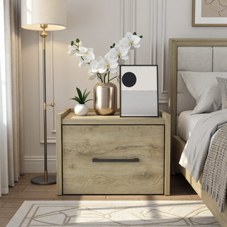 Sunvega Macadamia Floating Nightstand with Roomy Drawer for Bedroom Storage