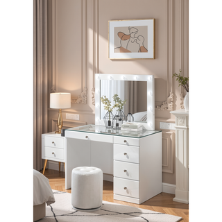 Sunvega Black Contemporary Upholstered Vanity Stool with Button Tufted Seat