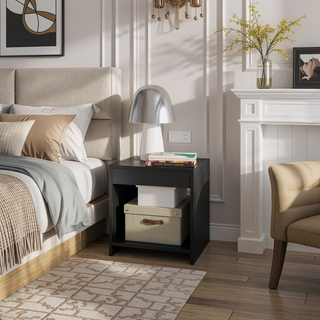 Sunvega Modern Black Nightstand with Spacious Lower Shelf for Bedroom
