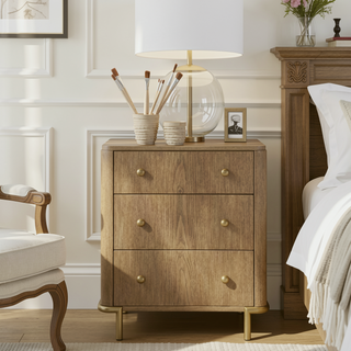 Sunvega Sand Wash Nightstand with USB Ports and Felt-Lined Drawer