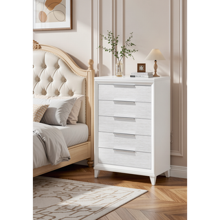Sunvega Modern White Textured Finish Nightstand with Two Storage Drawers