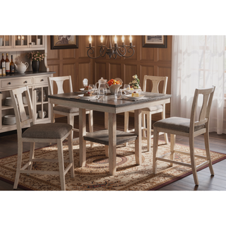 Sunvega Rustic Style Antique White 5pc Dining Set with Plank Design Table