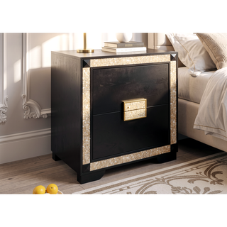 Sunvega Lively Black and Gold Nightstand with Glitter Detail and Spacious Drawers