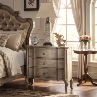 Sunvega Antique Tauge Finish Nightstand with Three Spacious Drawers and Wooden Cabriole Legs