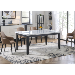 Sunvega Faux Marble Top Dining Table in Cordovan Dark Cherry Finish