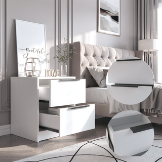 Sunvega Modern White Nightstand with Two Drawers and Sleek Bar Handles