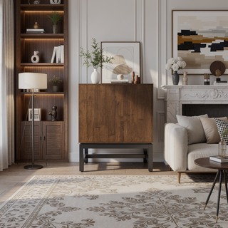 Sunvega Mid Century Nightstand with Storage Drawer and Walnut Brown Finish