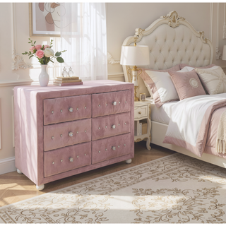 Sunvega Stylish Upholstered Fabric Chest with Arched Headboard and Drawers