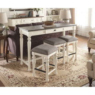 Sunvega 4 Piece Bar Set with Sofa Bar and 3 Counter Stools in Two-Tone Ivory Mocha