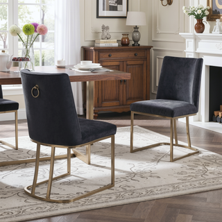 Sunvega Velvet Upholstered Dining Chairs with Gold Metal Legs Set of 2