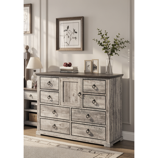 Sunvega Contemporary Rustic Gray Two-Tone Finish Nightstand with Two Drawers and Metal Knobs
