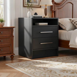 Sunvega Light Gray Nightstand with Two Spacious Drawers and Top Shelf for Bedroom