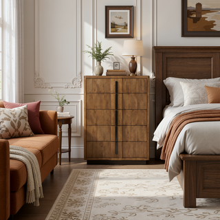 Sunvega Ash Brown Wooden Chest of Drawers with Five Roomy Storage Drawers