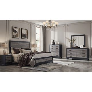 Sunvega Two-Tone Dark Gray and Black Queen Size Bed with Wood Inlay