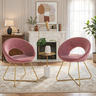 Sunvega Modern Velvet Accent Chairs Set of 2 with Golden Metal Frame and Curved Backrest